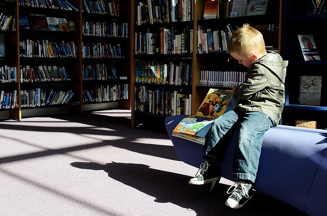 boy in a library